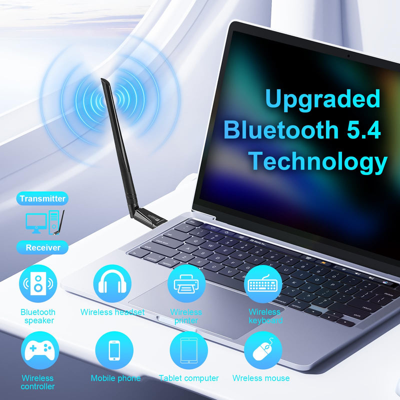 INTELBRAS 2-in-1 USB Bluetooth WiFi Adapter, AX900 WiFi 6 + Bluetooth 5.4 | Dual-Band 2.4GHz/5GHz with 5dBi High-Gain Antenna, Compatible with Windows 7/10/11 (WiFi), Windows 10/11 (Bluetooth) AX900,WIFI 6