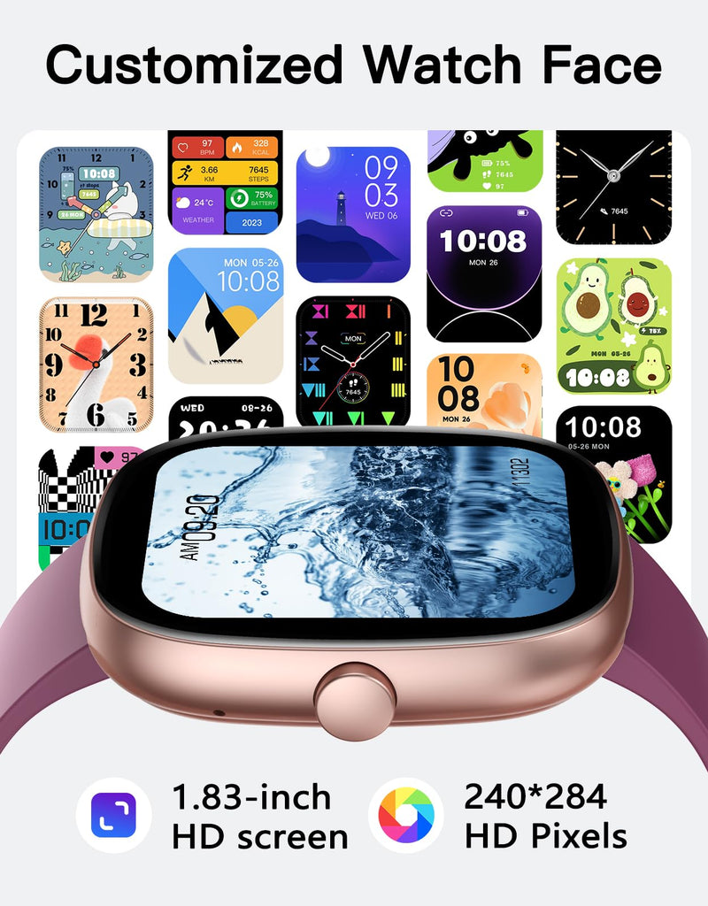 Fitness Tracker with Call Function, 1.85” Fitness Watch for Women and Men, 24/7 Heart Rate & Blood Oxygen Monitor, Sleep Tracker, 100+ Sport Modes, IP68 Waterproof (Purple)