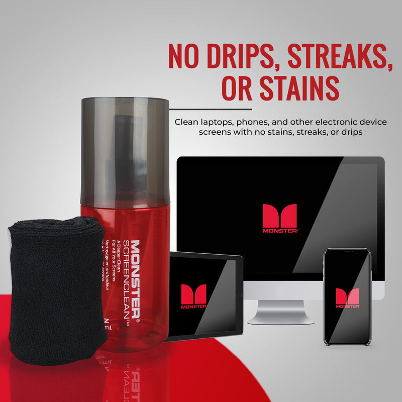 [AUSTRALIA] - Monster 6.7 oz. Spray Screen Cleaner Kit with Microfiber Cloth for Electronic Devices – Ideal for LED, LCD, OLED, Smart TV, Computer Monitors, Laptops, iPad, and iPhone Screens 6.7 oz. 