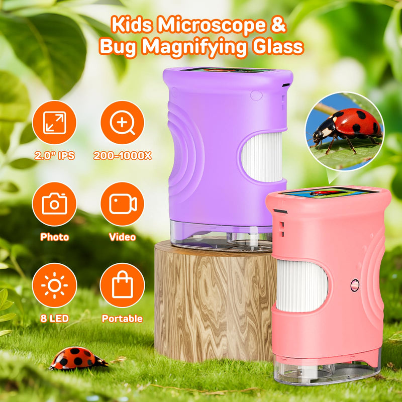 [AUSTRALIA] - 1000X Handheld Digital Microscope for Kids with 2.0" IPS Screen, Easter Gifts Portable STEM Science Lab Toy, Rechargeable Pocket Microscope Educational Gift for Boys & Girls Age 4-6 8-12, Purple Purple 