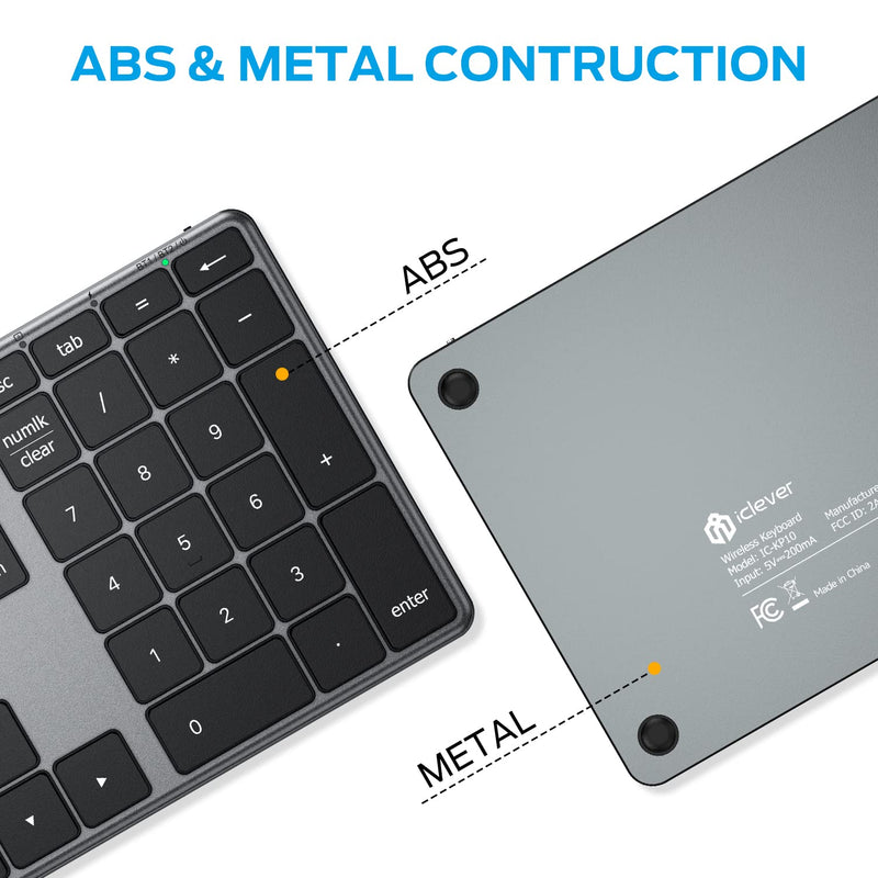 [AUSTRALIA] - iClever Number Pad, Aluminum Wireless Number Pad for Multi Devices, USB-C Rechargeable, External 34-Keys Bluetooth Keyboard for Data Entry, Compatible for Laptop, Mac, iMac, Tablet, PC Desktop Black 