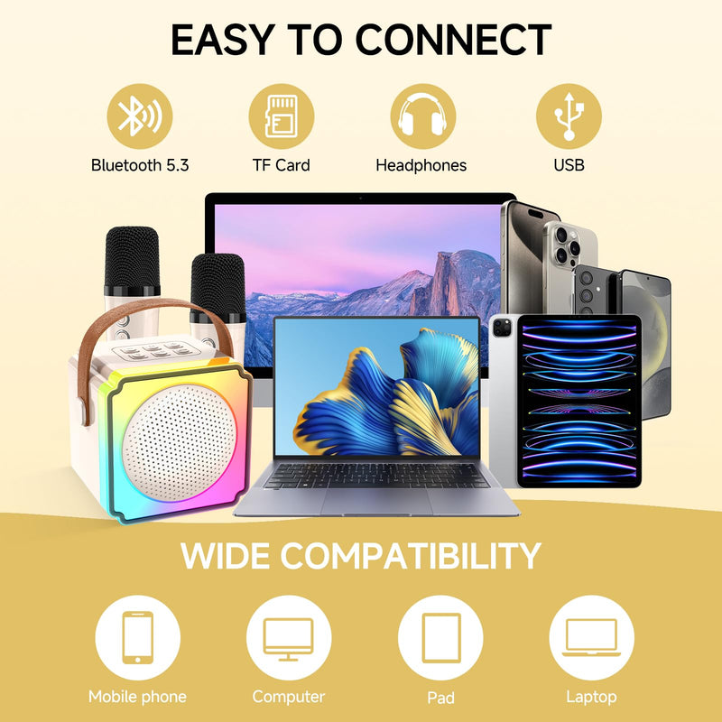 Mini Karaoke Machine for Kids,Portable Bluetooth Karaoke Machine with 2 Wireless Microphones, Kids Karaoke Machine for Birthday Home Party,Gift for Girls Boys（Beige） Beige