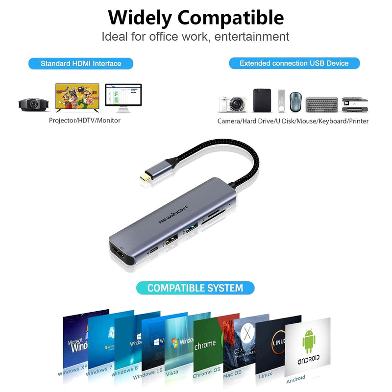 USB C Hub USB-C to HDMI Adapter - Newmight 6 in 1 USB C Docking Station with 100W Power Delivery HDMI 4K@30HZ USB3.0 Fast Data Transfer SD/TF Card Reader, for MacBook and Other Type C Devices