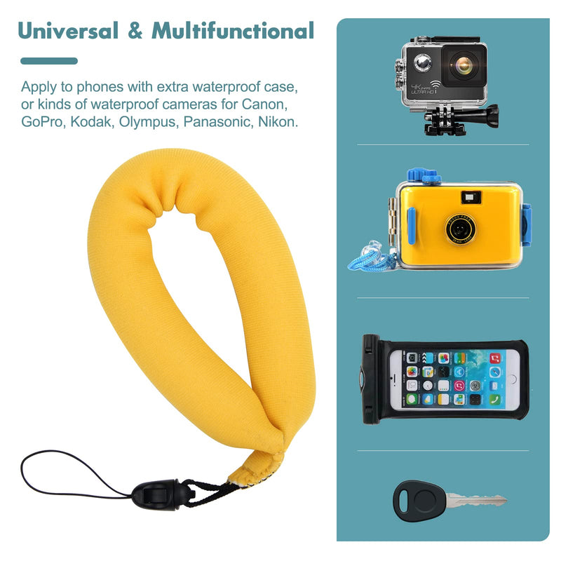 4Pcs Waterproof Camera Float Strap, Universal Floating Strap, Waterproof Camera Float Foam Strap for Underwater Camera Yellow
