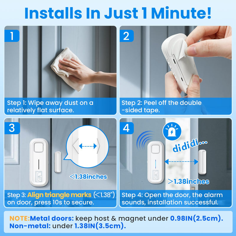 [AUSTRALIA] - SanJie Door Left Open Alarm with Delay(Instant/30s/1min/2min/4min),Window Fridge Door Alarm for Kids Safety,Volume Adjustment Mute-120dB,2 Tones,5 Modes,Ajar Alert for Freezer Garage Home,3 Sensor 3 Sensors 