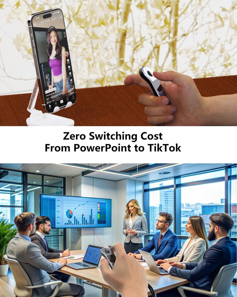 Air Mouse Bluetooth Rechargeable Presenter with Touchpad, Remote Control for PowerPoint/Keynote/TikTok/Camera/Kindle App, Applicable for PC/iOS/Android (Silver) Silver
