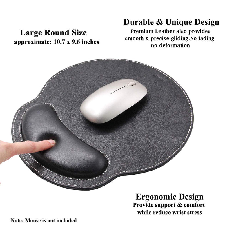 Meffort Inc Leather Mouse Pad with Wrist Rest Support & Non-Slip Base, Durable Ergonomic Gaming Mousepad - Black 10.7 X 9.6 Inch