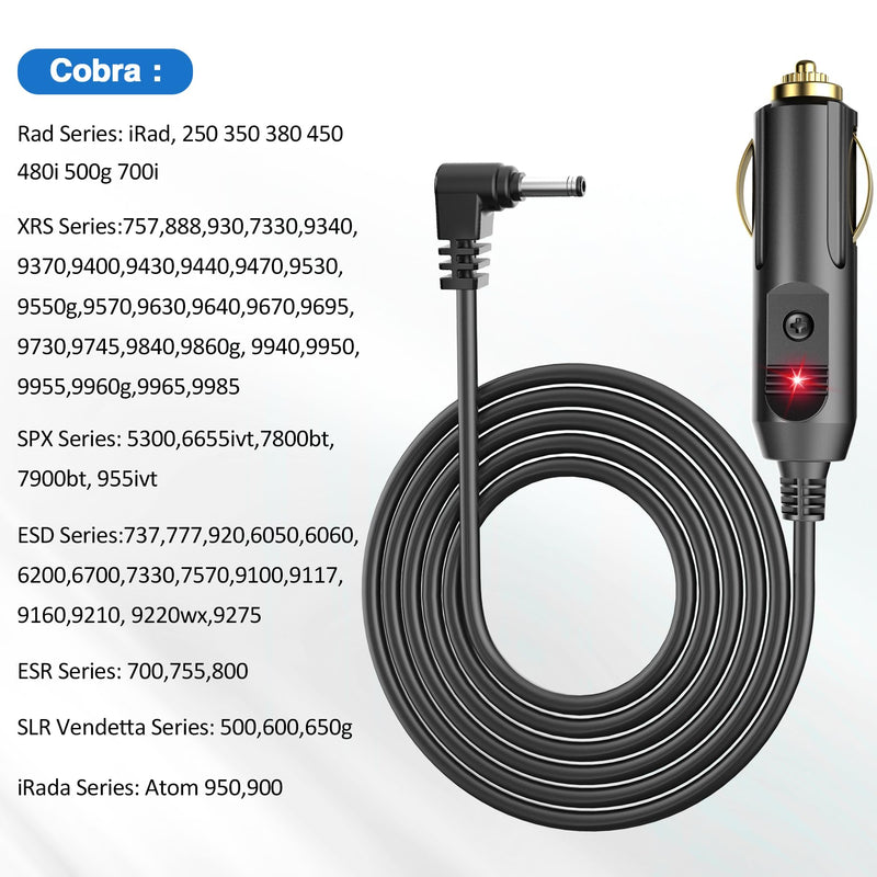 Radar Detector Power Cord Compatible with Cobra RAD 350 380 450 480i 700i XRS9370 XRS955 XRS5300 XRS7700 Radar Laser Detector, Radar Detector Power Cable with DC3.5 Interface 6.5ft
