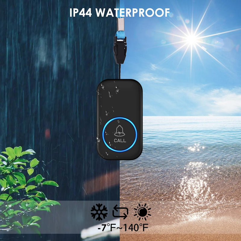 Caregiver Pager, FullHouse Wireless Call Button 1000+ Feet, SOS Alert Nurse Calling Elderly Fall Help System for Patient/Disabled Monitoring at Home, IP55 Waterproof 1 Call Button + 1 Receiver