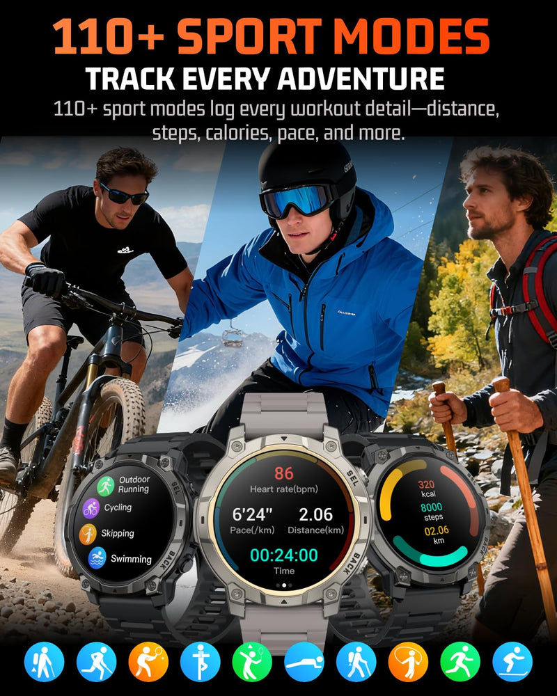 Military Smart Watch for Men, 1.39'' Fitness Tracker with LED Light, Step Counter, Sleep Calorie Monitor, Waterproof, 420mAh， Smartwatch (Make/Answer Call) for Android iPhone (Black) Black