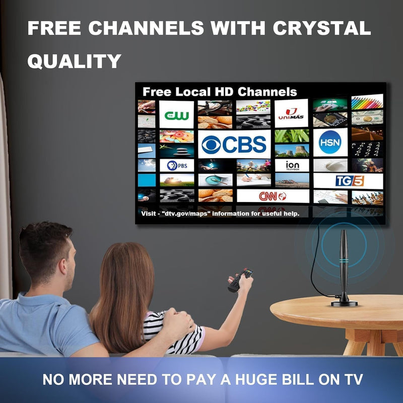Lyrwihn TV Antenna Indoor, Antenna for Smart TV, Support 4K 1080p with Signal Booster for Local Channels, Long Range Reception - Cable Length 18ft (Dark Grey) Vertical