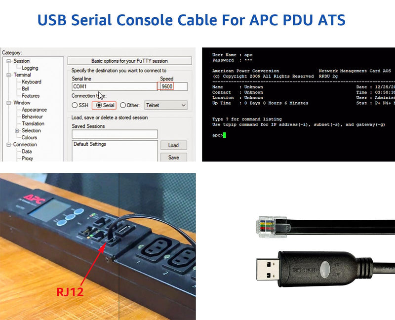 DSD TECH SH-RJ12A USB to RJ12 6P4C Serial Cable for APC PDU ATS(5.9FT/1.8M) (Pack of 3) 6 feet (Pack of 3)