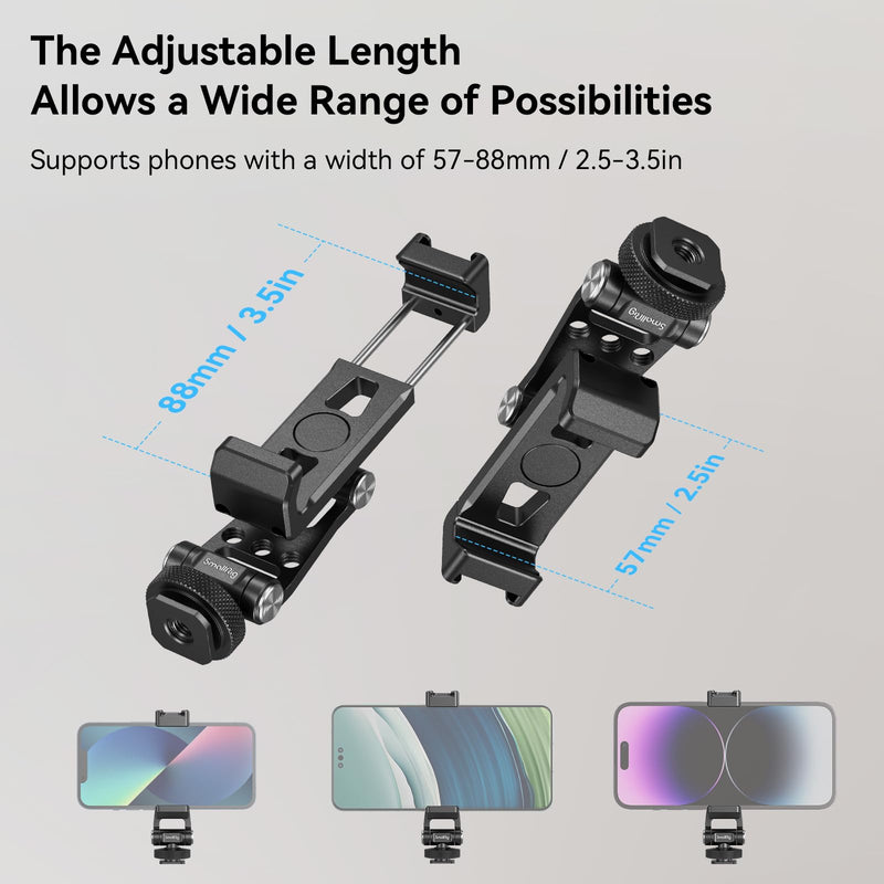 SmallRig Phone Support for DJI Stabilizers, Adjustment Phone Mount Adapter with 1/4"-20 Threaded Hole, Cold Shoe for DJI RS 4 Mini/RS 4 Pro/RS 3 /RS 3 Pro/RS 3 Mini/RS 2 / RS C2 / R S/R SC - 4301 with Cold Shoe Mount