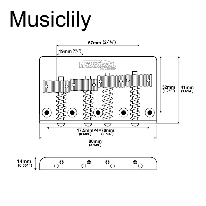 Wilkinson WOB41T 57mm (2-1/4 inch) 4-String Bass Bridge Threaded Saddles for Precision/Jazz Bass, Chrome