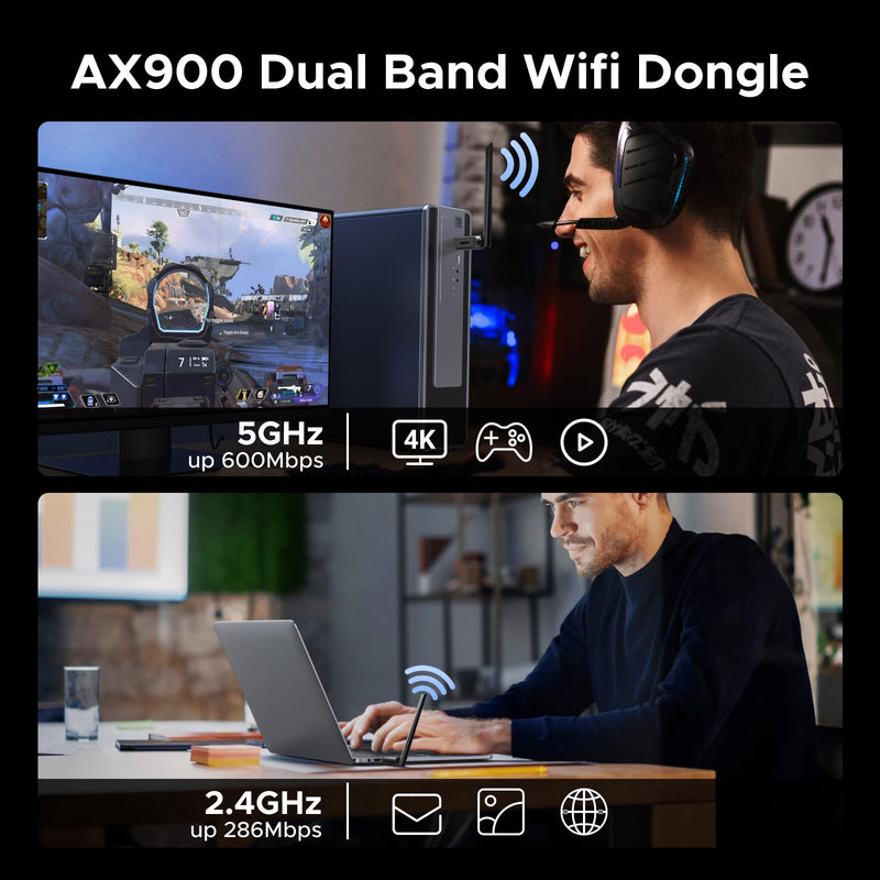 [AUSTRALIA] - UGREEN 2-in-1 USB Bluetooth WiFi Adapter, AX900 + Bluetooth 5.4 WiFi 6 Adapter for Desktop PC with 5GHz/2.4GHz Dual Band, 6dBi High Gain Antenna, Built-in Driver for Windows 10/11 