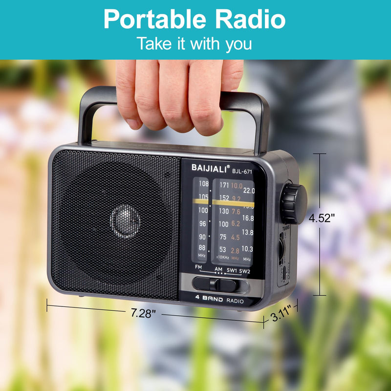 [AUSTRALIA] - Portable Radio AM FM, Transistor AM FM Radio Portable with Loud Speaker, Small Radio Battery Powered or DC USB, Suitable for Indoor, Outdoor and Emergency Use(BJL-671) 