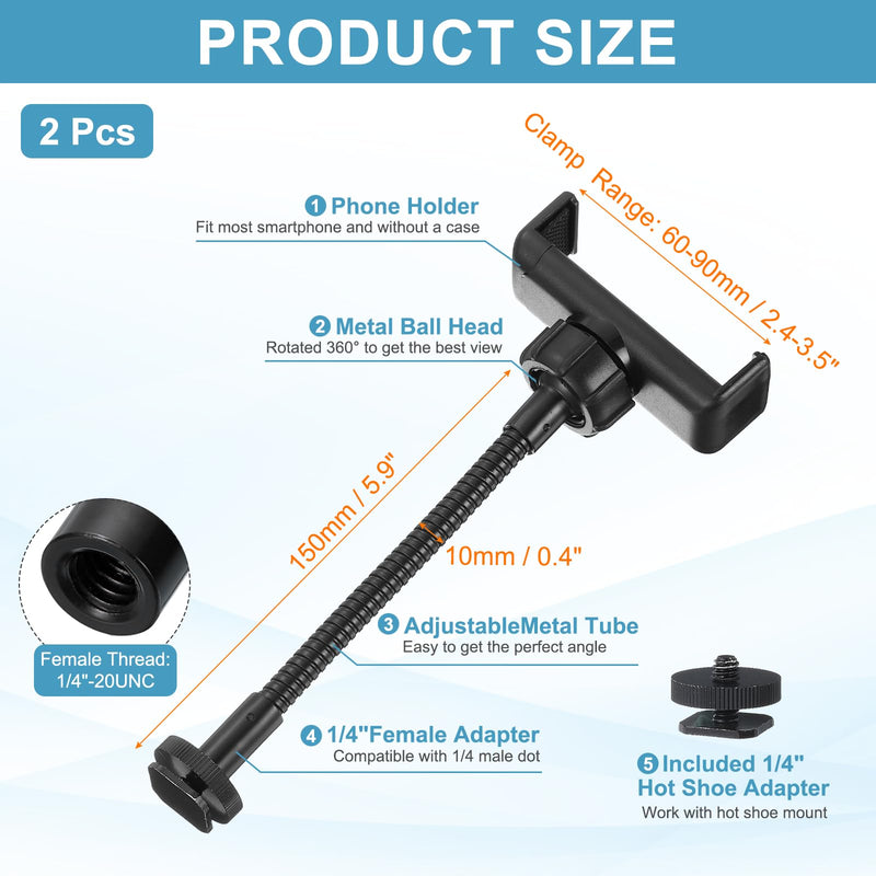PATIKIL 2Pack 7.9" Universal Ring Light Phone Holder, Gooseneck Arm with 1/4 Hot Shoe Adapter Mount for Ring Light Tripod Stand Replacement, Black