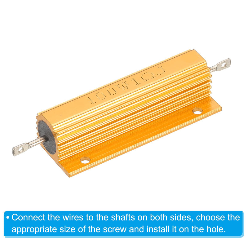 PATIKIL 100W 1 Ohm Aluminum Shell Resistor, 4 Pack Aluminum Housing Resistor Housed Case Wirewound Resistors Screw Tap Power Resistor 5% Tolerance, Golden
