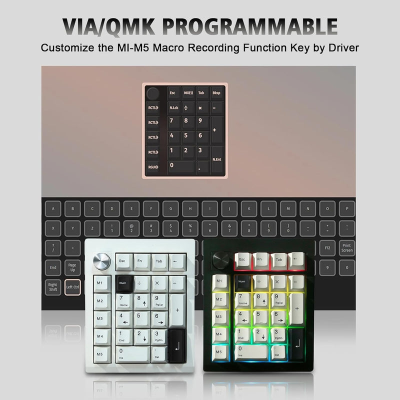 BOYI GMK26 Mechanical Numpad,VIA Programmable BT5.0/2.4GHz/Type-C Hot Swappable Gasket RGB Wireless Number Pad Mini Keyboard Rechargeable Numeric Keypad with Knob(Black) Black