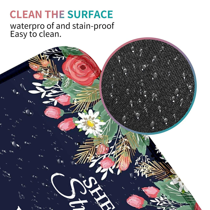 Desk Pad Navy Blue Flower Bible Proverbs 31:25 Mouse pad with Cute Coasters and Pink Mandala Stickers Non-Slip Rubber Large Gaming Mouse Mat, Multifunctional Office Desk Mat