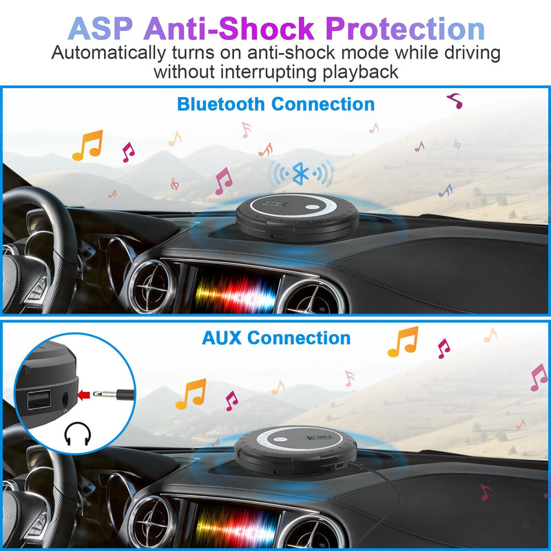Portable Bluetooth CD Player - Bluetooth CD Player for Car with Anti-Skip Protection, Small Rechargeable CD Player for Home, Walkman CD Player Portable with Headphones with HiFi Stereo Sound Black