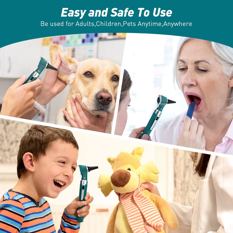 Scian Otoscope Kit - Ear Scope Otoscope with LED Light, 3x Magnification, 4 Speculum Tips Size, Lightweight Diagnostic Ear Care Tool for Children, Adults, Dogs, Home Use (Green) Green