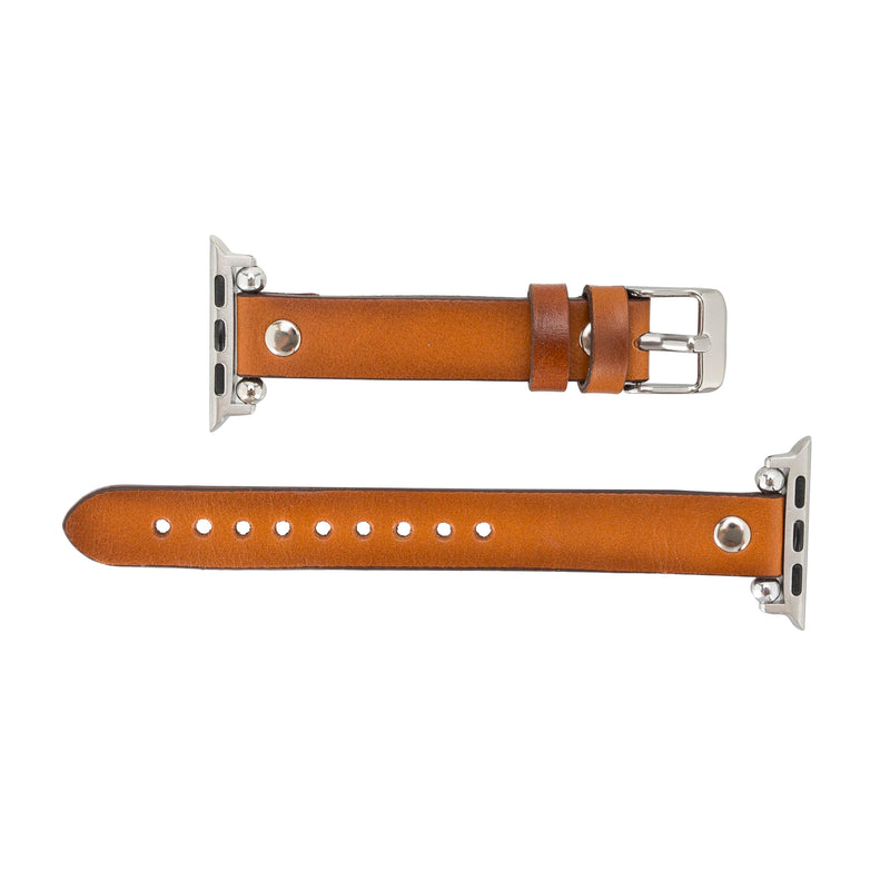 Handmade Leather Watch Band for Apple Watch Series 9 8 7 6 5 4 3 2 1 SE Ultra 2 1 Compatible with 38 40 41 42 44 45 49mm Apple Watch Bands for Women & Men 7-9 Inches Size, Burnished Brown 38 40 41mm Lemon Grass w/Silver Connector&Clasp 41mm/40mm/38mm