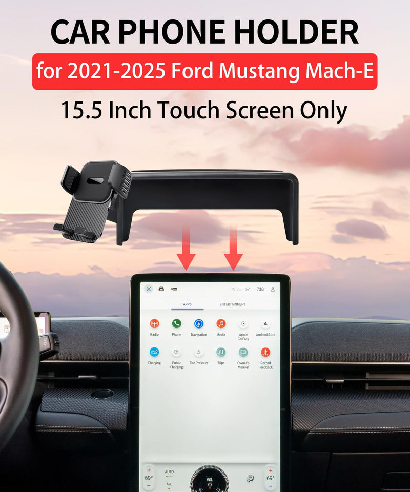 Car Phone Holder for 2021-2025 Ford Mustang Mach-E Accessories 15.5 Inch Screen Fixed Clip Adjustable 360 Degree Rotation Cell Phone Mount Hands Free Clamp Cradle