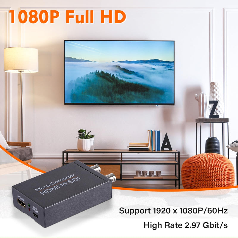 Little World HDMI to SDI Converter, HDMI to 3G-SDI/HD-SDI Micro Converter, Audio Embedder Support One HDMI in Two SDI Out, Auto Format Detection Extender for Camera CCTV
