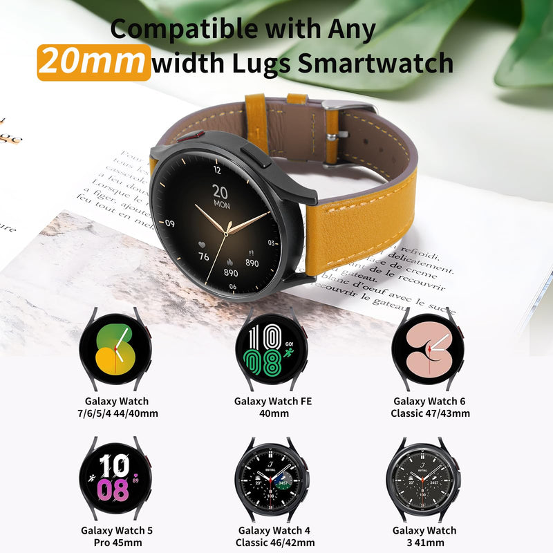 2 Pack Leather Band(Yellow and Blue) Compatible with Samsung Galaxy Watch 46mm,Watch 3 45mm,Gear S3 Frontier Classic,Top Grain Genuine Leather 22mm 20mm Watch Band for Women Men
