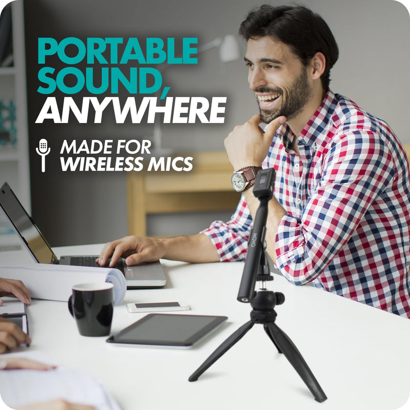 Movo WMX-HM Wireless Interview Microphone Adapter w/Mic Stand - Compatible with DJI Mic, Rode Wireless GO, Hollyland Lark, and More - Great for Podcasting, Interviews, Reporters, and Content Creation