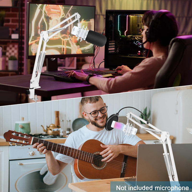 White Boom Arm for Hyperx Quadcast S, Adjustable Hyperx Quadcast White Mic Stand Microphone Arm Compatible with Hyperx Quadcast with Pop Filter,Mic Cover, By ChromLives White Boom Arm for Hyperx Quadcast S