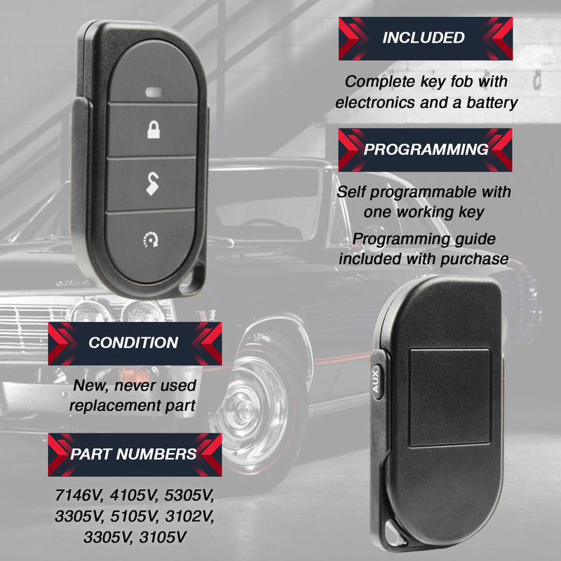 [AUSTRALIA] - 2X USARemote Keyless Entry Remote Car Key Fob 4-Button Replacement for Viper Alarm Security System (7146V, 4105V, 5305V, 3305V, 5105V, 3102V, 3305V, 3105V) Two 