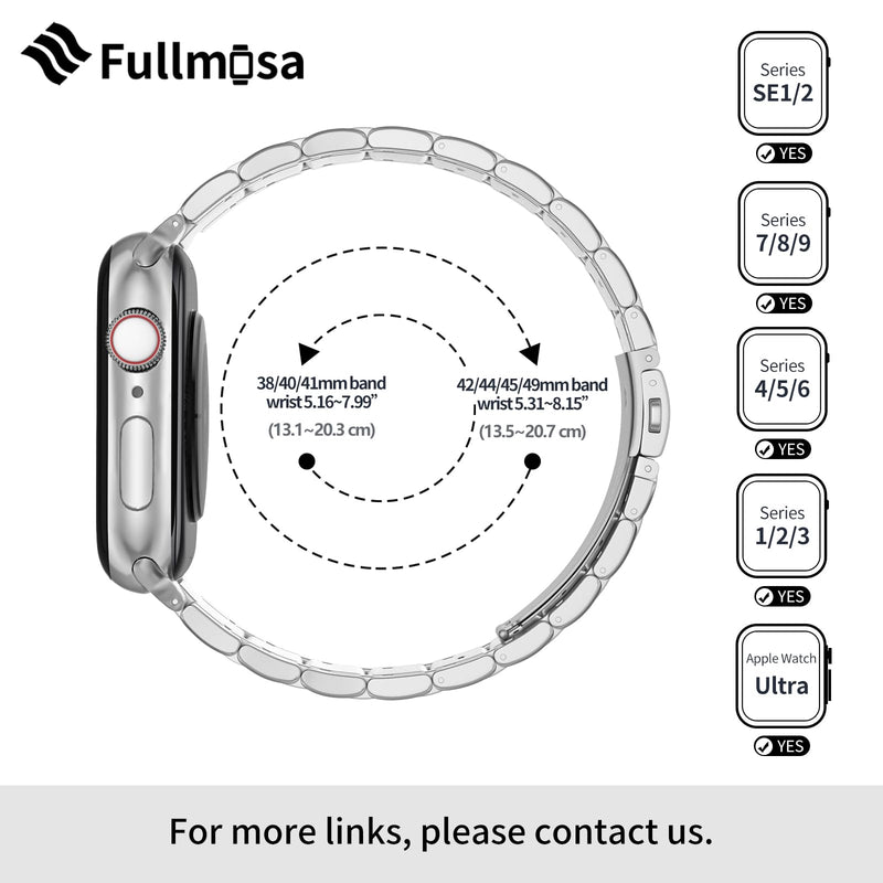Fullmosa Compatible Silicone Apple Watch Band with Case 45mm Black & Compatible Metal Apple Watch Band with Case 45mm,Silver and Gold
