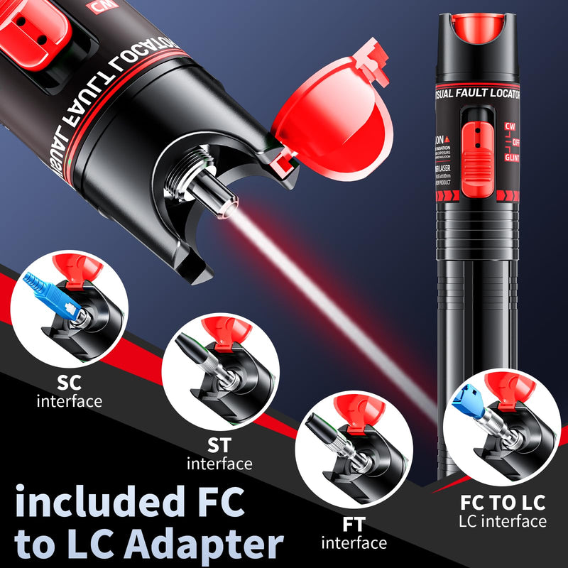 Visual Fault Locator 30KM - Rechargeable VFL Fiber Optic Tester Kit Include Single Mode 9/125um FC Male to LC Female Adapter, Fiber Optic Lights for Network Cable 30km-Rechargeable