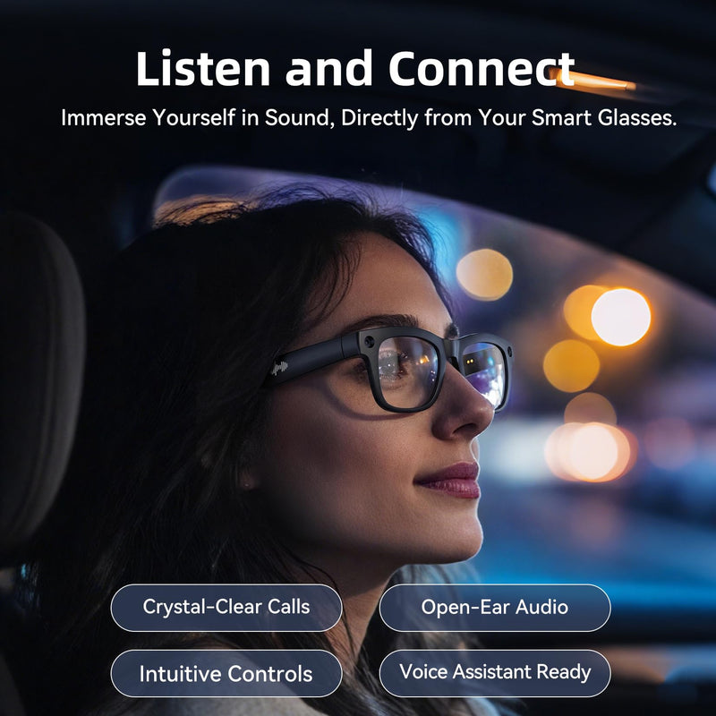 AI Smart Glasses with HD Camera, BT Call, 8MP Anti-Shake Camera Glasses with 1080P Video Recording Dual Mic, Simultaneous Interpretation/GPT Identify Objects, Photochromic Lens
