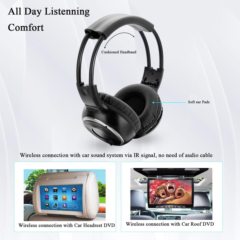 [AUSTRALIA] - Universal 2 Channel IR Foldable Headphones,Kids Wireless Headphones for Universal Car Entertainment System,Infrared Headset for Car DVD Video (2 Pack) 