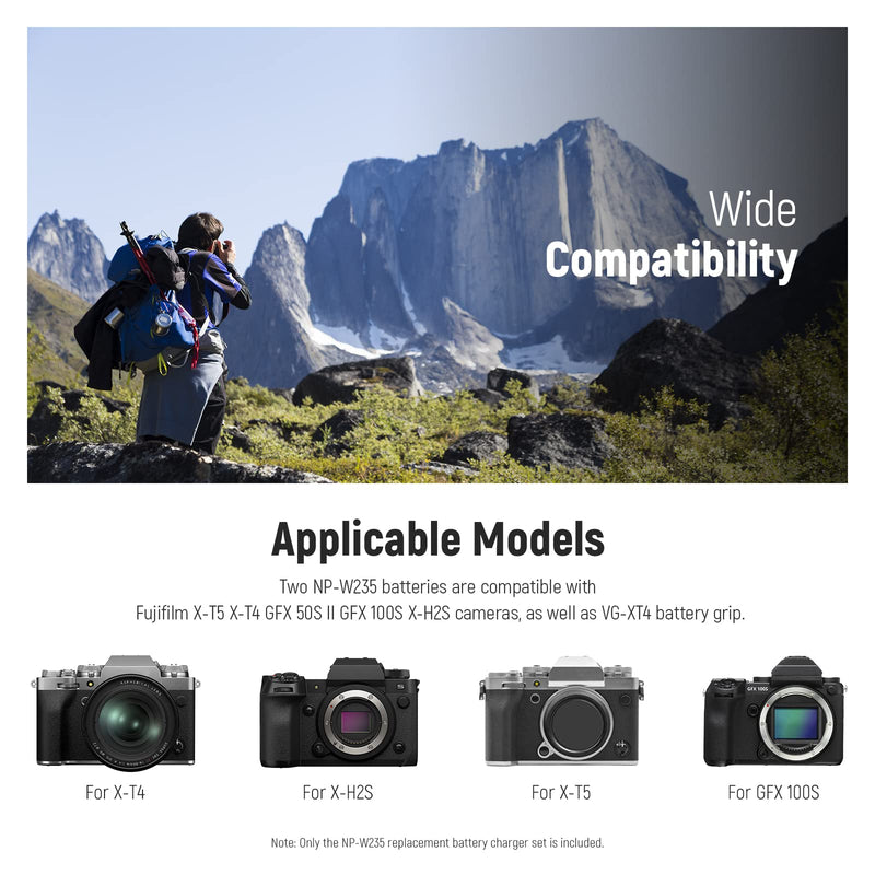 [AUSTRALIA] - NEEWER NP-W235 Camera Battery Charger Set, Dual Slot USB Charger with LCD, 2 Pack 2400mAh Replacement Batteries Compatible with Fujifilm X-T5 X-T4 GFX 100S X-H2S X-S20 GFX 50S II VG-XT4 Battery Grip 