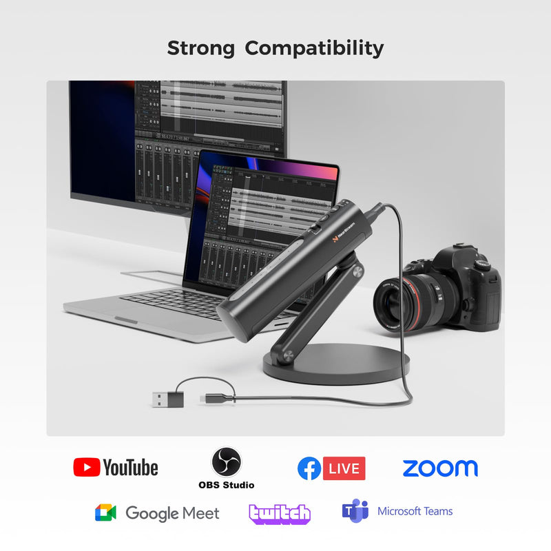 NearStream USB Condenser Microphone for PC, Camera, Podcast Microphone with Desk Stand for Record, Stream, 8 Mic Array/Noise Canceling/3 Polar Patterns/Monitoring/Volume Control, Studio Mic AM10U