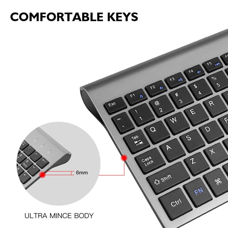 Wireless Keyboard Mouse Combo, cimetech Compact Full Size Wireless Keyboard and Mouse Set 2.4G Ultra-Thin Sleek Design for Windows, Computer, Desktop, PC , Notebook - (Grey) Grey