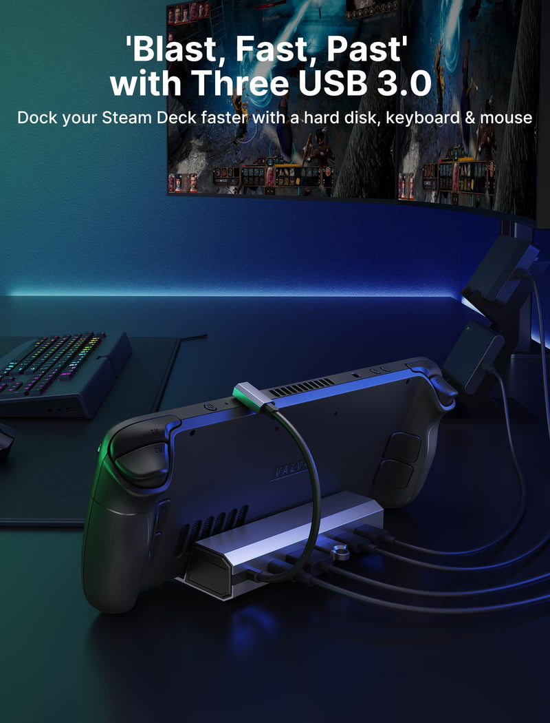 JSAUX Docking Station for Steam Deck/ROG Ally, 6-in-1 Steam Deck Dock with HDMI 2.0 4K@60Hz, Gigabit Ethernet, 3 USB-A 3.0 and 100W USB-C Charging Port, Compatible with Steam Deck OLED-HB0603 Gray