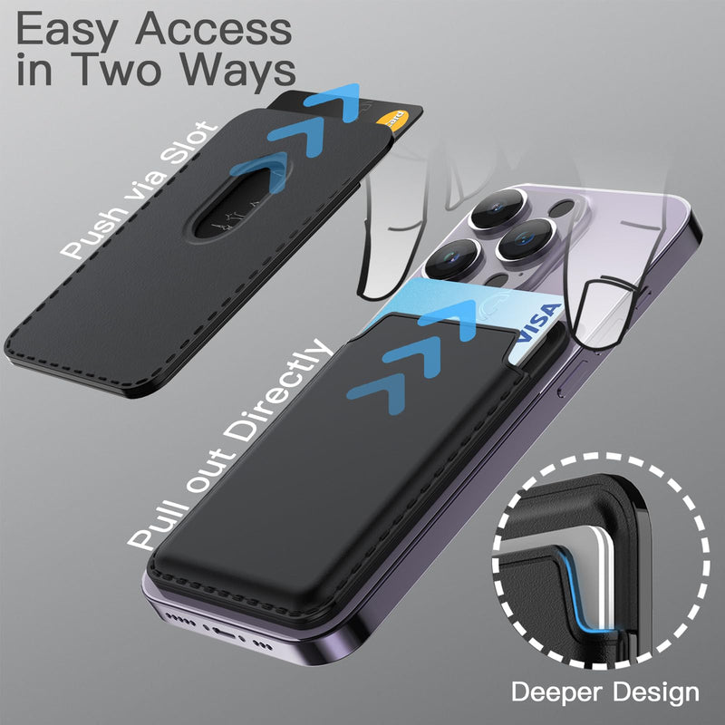 JETech Magnetic Wallet Compatible with MagSafe for iPhone 15/14/13/12 Series, PU Phone Card Holder, Store 1-2 Cards (Black) Black