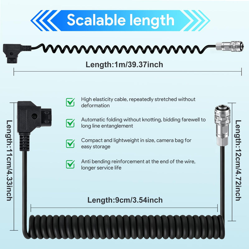 TAIFU D-Tap (P-Tap) to BMPCC 4K/6K Coiled Power Cable, Weipu SF6 2-Pin Female Connector Compatible with Blackmagic Pocket Cinema Camera 4K/6K, for V-Mount & Gold Mount Batteries, Extendable 15" to 47"