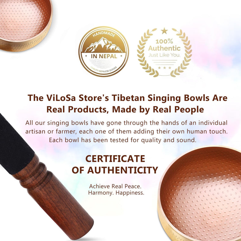 Tibetan Singing Bowl Set — Meditation Sound Bowl Handcrafted in Nepal, Long Lasting Sound for Deep Calming Relaxation, Meditation, and Sound Bowl Healing | Includes Mallet & Cushion(5") (4") 4"