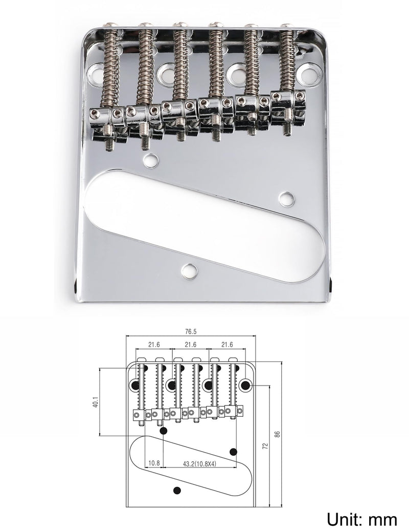 Metallor Vintage Guitar Bridge 6 Saddles String Through Body and Top Loader Bridge for Tele Telecaster Style Electric Guitar Parts Replacement Chrome.