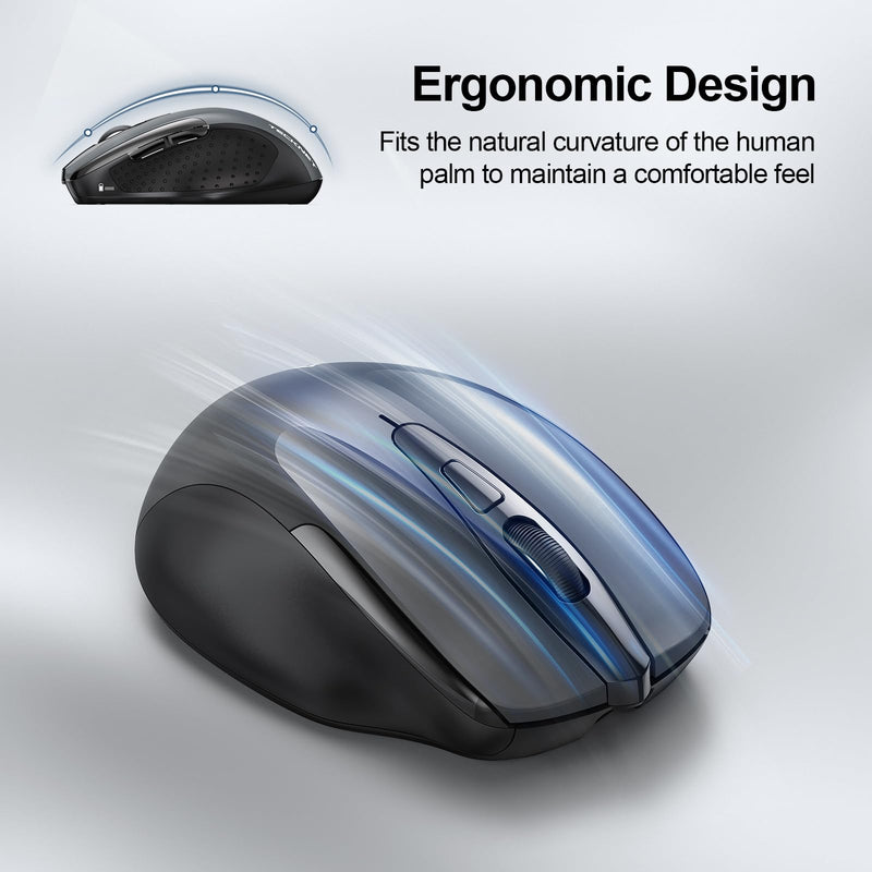 TECKNET Wireless Mouse (BT5.0/3.0 & 2.4G) Rechargeable 4800 DPI Silent Mouse 6 Buttons Bluetooth Mouse, USB A Mouse Wide Compatibility - Grey