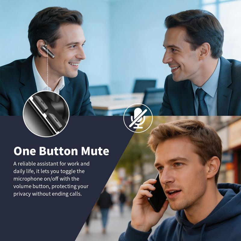 Bluetooth Headset with USB Dongle,Wireless Headset with Mic for Work | Bluetooth 6.1,24H Talk Time&10H Playtime via USB,Dual connect & Mute Bluetooth Earpiece with Noise Canceling for Work Trucker Phantom Black