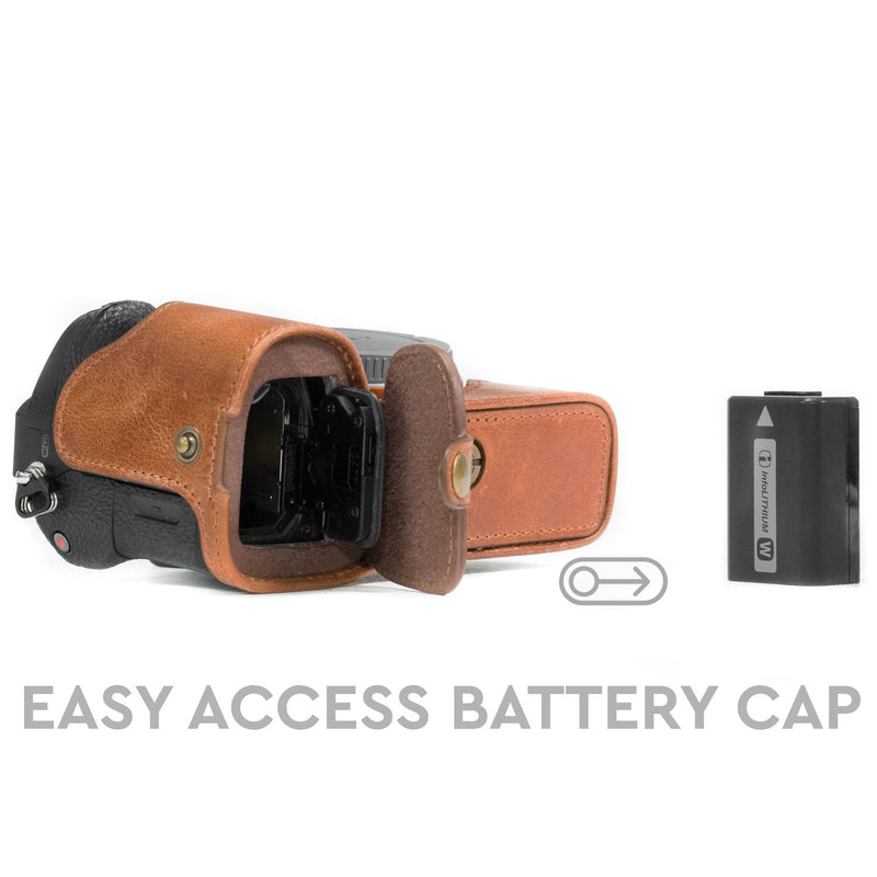 MegaGear MG1130 Sony Alpha A7S II, A7R II, A7 II Genuine Leather Camera Half Case and Strap - Dark Brown