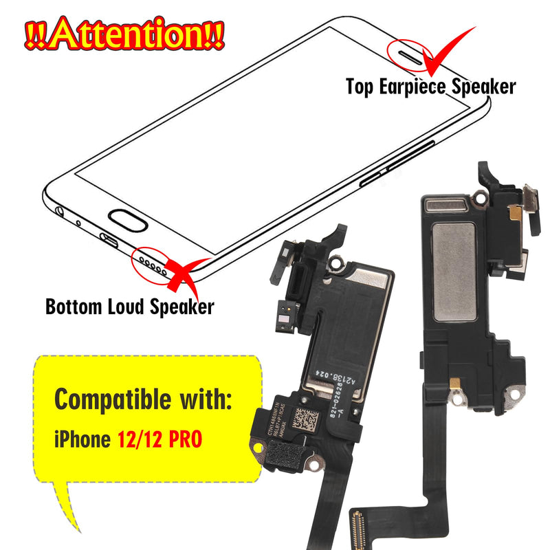 Earpiece Speaker for iPhone 12 Ear Speaker Replacement for iPhone 12 Pro Speaker Replacement Light Proximity Sensor Flex Cable Earphone Speaker Assembly with Repair Tools Black-12/12 PRO
