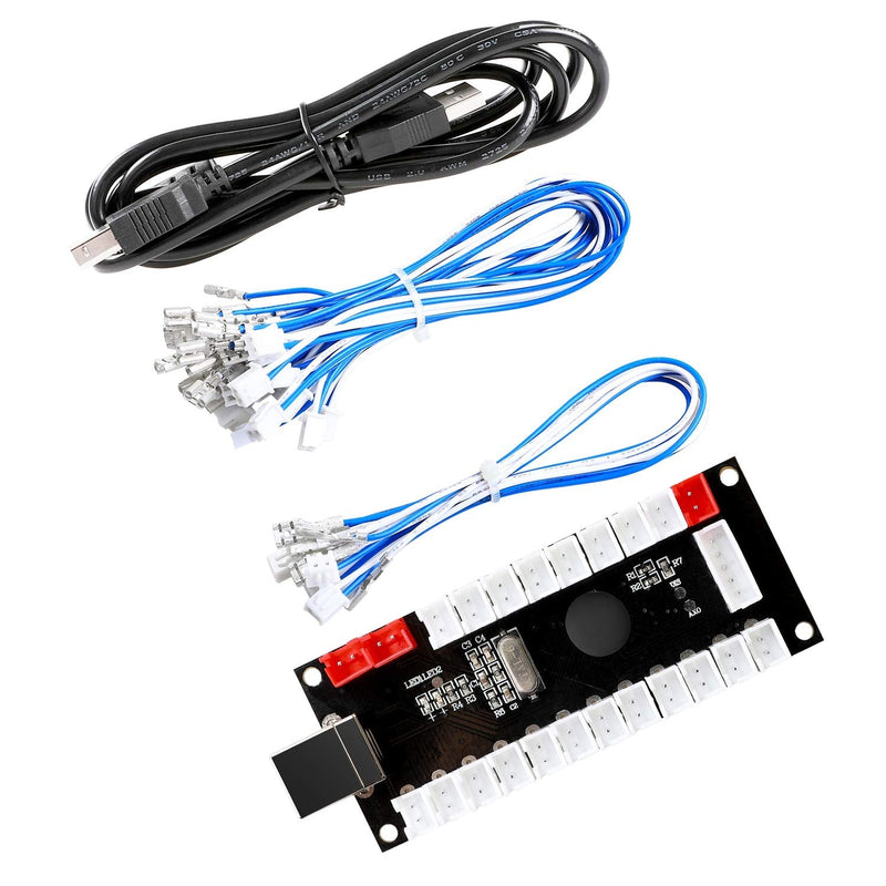 GUWARRY 2-Player Zero Delay USB Encoder PC to HAPP Joysticks/HAPP Arcade Buttons for PC, MAME, Raspberry Pi, Arcade1Up - Three 5V Power Output for led Joysticks/LED Daisy Chain/LED Arcade Buttons HAP+4.8